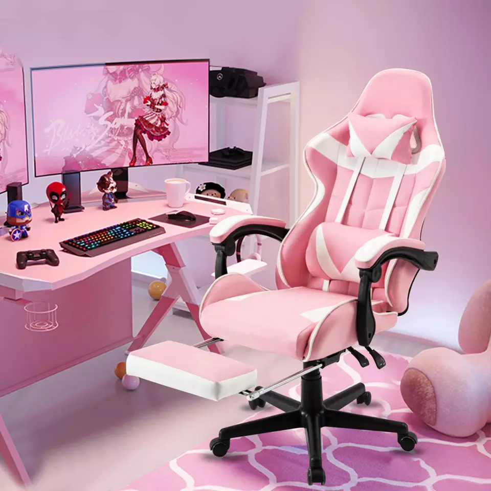 rozā spēļu krēsls