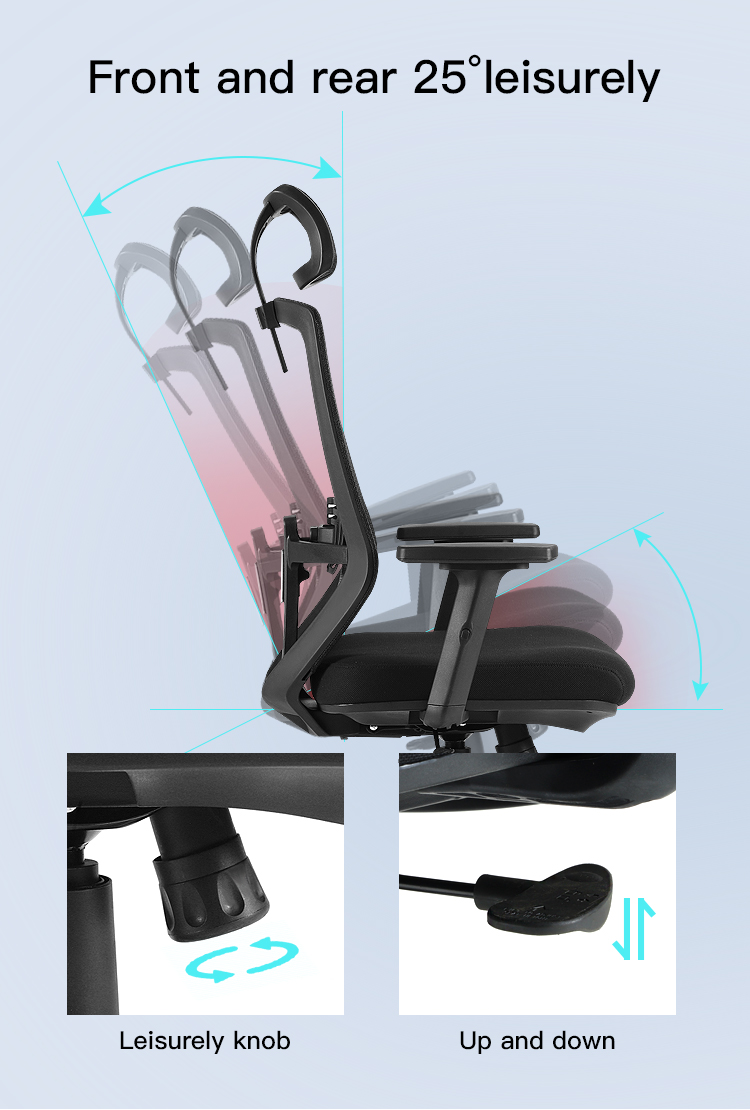 Multifunctional design冒号The backrest is equipped with a 25-degree rocking function逗号and the seat height is adjustable